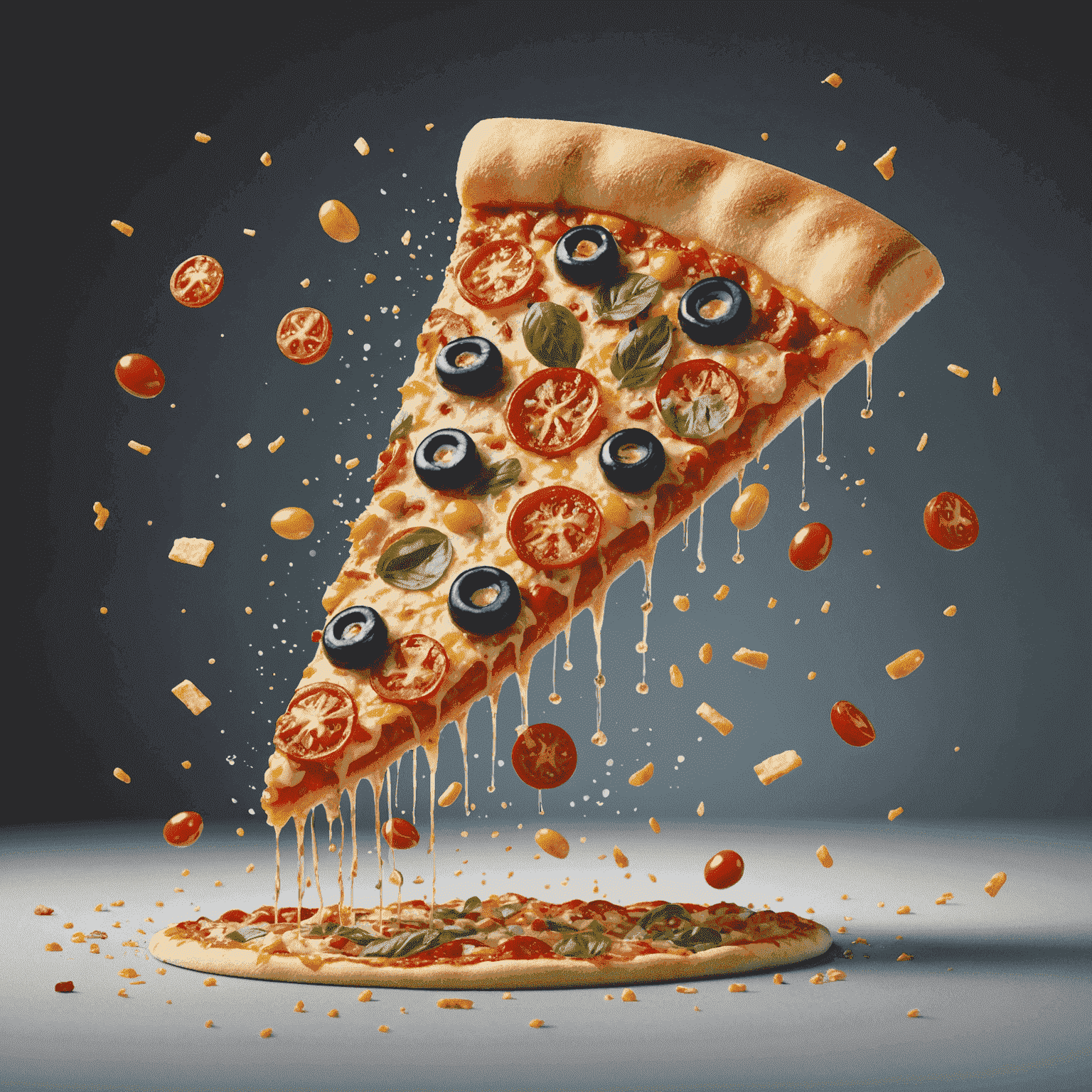 Animated illustration of a pizza slice with toppings raining down, symbolizing the fun of Pizza Plinko