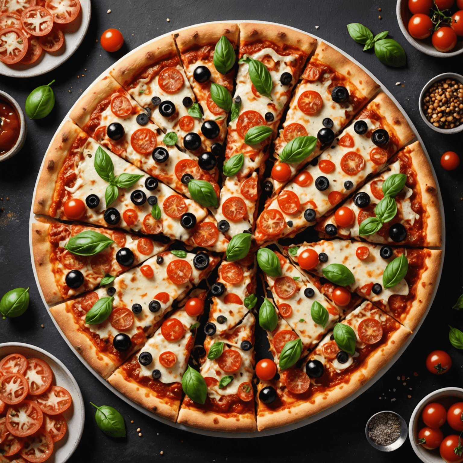 Five mouthwatering pizzas arranged in a star shape, showcasing different toppings and styles, from classic Margherita to gourmet Australian-inspired varieties